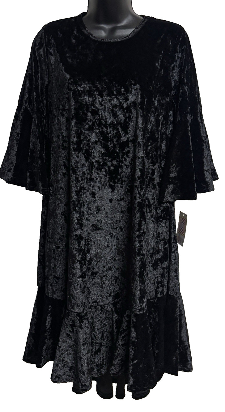 Lularoe Velvet Dress Maurine Medium M 3/4 Sleeve Flare Ruffle Stretch Women New